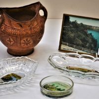Small-lot-glassware-and-pottery-inc-small-souvenir-dishes-feat-Images-from-around-Australia-and-small-tribal-pottery-vase-Sold-for-37-2019