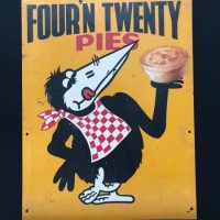 Vintage-metal-FOURN-TWENTY-PIES-advertising-sign-Double-sided-Approx-60-x-45cm-Sold-for-509-2019
