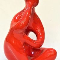 1970s-Ellis-Australian-Pottery-Figure-Thinker-Bright-orange-glaze-no-marks-approx-26cms-H-Sold-for-161-2019