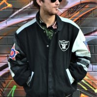 Mens-vintage-NFL-Bomber-Jacket-with-large-LA-RAIDERS-patch-to-back-JH-and-NFL-patches-to-arms-press-stud-closure-size-XL-Sold-for-62-2019