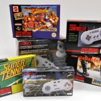 Super-Nintendo-SNES-games-inc-Outlander-and-Super-Tennis-and-aftermarket-compatible-infrared-controller-pad-system-with-two-controllers-NB-Street-Fi-Sold-for-81-2019
