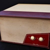 Vintage-Garrard-RC1204H-Teen-Time-portable-turntable-Red-and-cream-carry-case-Sold-for-43-2019