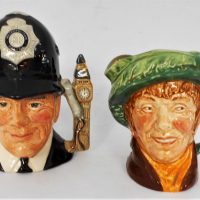 2-x-ROYAL-DOULTON-Toby-Jug-The-London-Bobby-D6762-10cm-H-Small-First-Variation-and-Arriet-D6236-9cm-H-Sold-for-31-2019