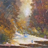 Framed-RICHARD-CHAMERSKI-1951-Oil-Painting-AUTUMN-AFTERNOON-STDULEY-PARK-Signed-lower-left-further-signed-titled-verso-37x445cm-Sold-for-224-2019