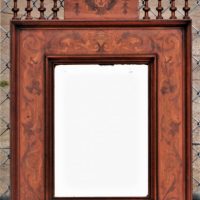 VICTORIAN-Pine-Wall-Mirror-Finely-turned-spindles-heavy-inlay-scrolls-swags-reeves-centre-grotesque-masque-74cm-H-Sold-for-186-2019