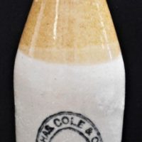 Vintage-stoneware-GINGER-BEER-BOTTLE-CHAS-COLE-Co-Geelong-Damage-sighted-Sold-for-37-2019
