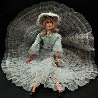 1930s-French-Boudoir-Doll-wearing-blue-net-crinoline-dress-hat-composition-legs-lower-arms-straw-filled-paper-Mache-moulded-face-80cms-L-Sold-for-99-2019