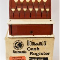 1960s-BOOMAROO-toy-Cash-Register-brown-white-with-original-box-Sold-for-211-2019