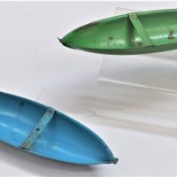 2-x-Vintage-Tin-PRESCO-Toy-Boats-Green-Blue-1-with-Label-25cm-L-Sold-for-62-2019