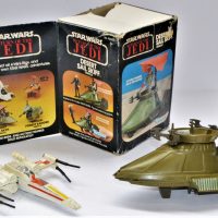 Small-lot-Vintage-STAR-WARS-inc-Desert-Sail-Skiff-Vehicle-with-box-missing-sail-and-X-Wing-fighter-af-Sold-for-50-2019