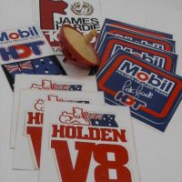Small-lot-vintage-car-racing-stickers-inc-MOBIL-HDT-V8-Commodore-PETER-BROCK-James-Hardie-1000-Bathurst-Sold-for-50-2019