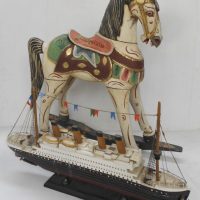 Small-lot-wooden-items-inc-small-painted-rocking-horse-and-painted-model-of-TITANIC-Sold-for-62-2019