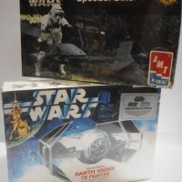 Vintage-STAR-WARS-2-x-MIB-Model-Kit-incl-Speeder-Bike-Darth-Vader-The-Fighter-Sold-for-62-2019