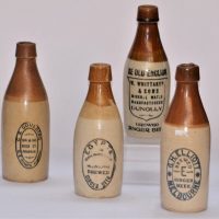 4-x-Vintage-stone-Ginger-beer-bottles-C-R-Goulding-V-Whittaker-Sons-GH-Elliot-Egypta-Sold-for-161-2019