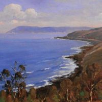 Framed-LAURENCE-FINNEY-1939-Oil-Painting-TOWARDS-LORNE-Signed-Dated-87-lower-left-295x445cm-Sold-for-62-2019