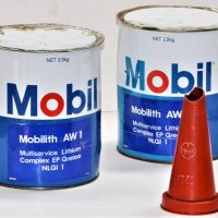MOBIL-grease-tins-and-vintage-CALTEX-oil-pourer-Sold-for-37-2019
