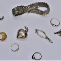 Small-box-lot-mainly-silver-incl-Wide-mesh-bracelet-rings-pendants-earrings-etc-Sold-for-56-2019