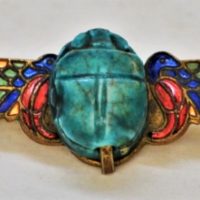 1930s-Gilt-Egyptian-Scarab-BROOCH-with-Enamelled-detailed-wings-35cm-W-Sold-for-50-2019