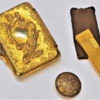 3-x-Pieces-Vintage-gilded-Colibri-Gas-Lighter-ornate-Gilded-Cigarette-Case-Brooch-w-H-Gilded-design-Sold-for-35-2019