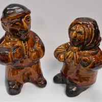 2-x-ELLIS-Australian-pottery-figurines-Farmer-and-Wife-Brown-glaze-Approx-17cmh-Sold-for-161-2020