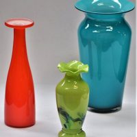 3-x-Pieces-ART-GLASS-2-x-Cased-vases-another-w-Multi-coloured-swirl-to-lower-section-Sold-for-50-2020