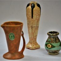 3-x-Pottery-incl-DITMAR-URBACH-Alien-Ware-vase-21cm-Flaxman-Ware-Mottled-Jug-French-Vallauris-Pottery-Vase-9cm-Sold-for-56-2020