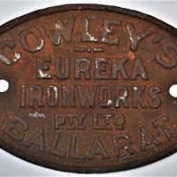 Cast-Iron-MACHINERY-Plaque-COWLEYS-EUREKA-IRONWORKS-PTY-LTD-Ballarat-15cm-L-Sold-for-186-2020