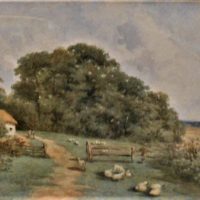 Gilt-framed-Frederick-Thomas-Underhill-British-FL-1850-1890-watercolour-Pastoral-landscape-sheep-grazing-sgd-lower-left-22-x-35-cms-Sold-for-186-2020