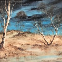 Gilt-framed-MAL-GILMOUR-1943-oil-on-board-Australian-landscape-with-Ibis-sgd-Lower-left-painted-c197080s-30x40cm-Sold-for-37-2020