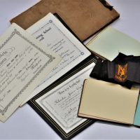 Group-lot-of-Ephemera-incl-1930s-Childrens-Hospital-Nursing-Certificates-Autograph-books-1900s-1930s-Vintage-hat-band-with-embroidered-emblem-Sold-for-37-2020