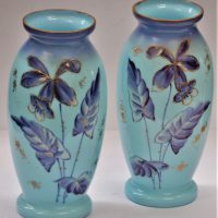 Pair-of-blue-Victorian-glass-vases-Hand-painted-with-typical-flowers-Approx-26cmh-Sold-for-50-2020