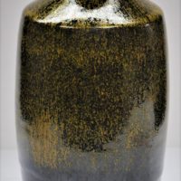 SHIGA-SHIGEO-Australian-pottery-vase-Tenmoku-glaze-with-yellow-fleck-wash-Approx-245cmh-Signed-to-base-Sturt-pottery-mark-Sold-for-497-2020