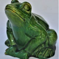 c1891McHugh-Bros-Australian-green-earthenware-pottery-figure-of-a-green-frog-oval-impressed-printed-mark-to-base-restoration-16cms-H-Sold-for-1025-2020