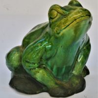 c1910-McHugh-Australian-green-earthenware-pottery-figure-of-a-green-frog-sgd-to-base-with-Tasmania-restoration-16cms-H-Sold-for-714-2020