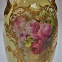 c1910-Royal-Doulton-cream-gilded-hand-painted-Vase-featuring-pink-roses-sgd-P-Curnock-approx-21cm-H-Sold-for-112-2020