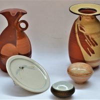 Group-Lot-of-Australia-Studio-Pottery-incl-Joe-Sartori-Terracotta-and-cream-Vase-27cm-H-Victor-Greenaway-Plate-etc-Sold-for-50-2019