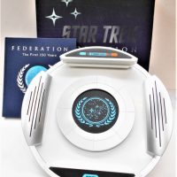 STAR-TREK-Boxed-Federation-the-First-150-Years-Illustrated-hardback-Volume-in-a-pedestal-display-complete-with-lights-push-button-etc-Sold-for-37-2019