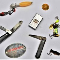 Small-lot-mixed-items-inc-fishing-lures-vintage-pocket-knives-zippo-style-Advertising-lighter-Ditch-Witch-Mole-engineering-Campbellfield-etc-Sold-for-37-2019