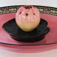 1920s-Wilkinson-England-3-piece-set-Large-oval-pink-float-bowl-with-black-floral-border-flower-frog-with-flower-insert-36cm-W-Sold-for-81-2020