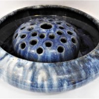 Blue-JOHN-CAMPBELL-Australian-Pottery-drip-glaze-Float-Bowl-with-matching-Flower-Frog-unmarked-23cm-D-Sold-for-81-2020