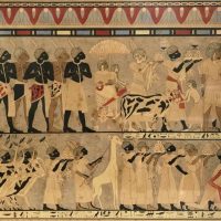 Circa-1920s-framed-colour-lithograph-Egyptian-tomb-painting-with-assorted-characters-hieroglyphics-animals-and-offerings-initialled-lower-right-Sold-for-261-2020