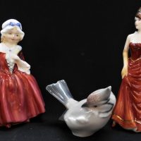 Group-lot-ceramic-figures-2-x-Royal-Doulton-1-x-Bing-Grondahl-incl-RD-1940s-Lavinia-HN1955-RD-True-Romance-HN5460-BG-Bird-No-1465-Sold-for-56-2020