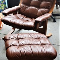 Mid-Century-Modern-Danish-Deluxe-chair-with-foot-stool-Brown-leather-Sold-for-199-2020