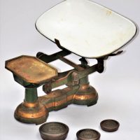 Pair-vintage-cast-iron-scales-with-enamel-pan-weights-H-Webb-Birmingham-Sold-for-75-2020