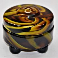 Vintage-Czech-Glass-Lidded-Trinket-Box-Yellow-Black-abstract-design-on-4-x-ball-feet-Sold-for-56-2020