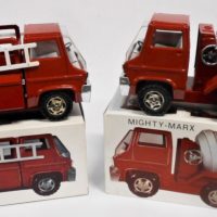 2-x-Mint-Boxed-c1968-Marx-Toys-made-in-Japan-MIGHTY-MARX-Tin-Toy-Trucks-CONCRETE-MIXER-FIRE-RESCUE-Sold-for-68-2020