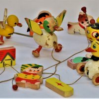 Group-lot-Vintage-Kids-Wooden-toys-Fab-Pull-along-BRIO-Duck-Family-Grasshopper-Block-set-Sold-for-68-2020
