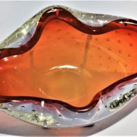 Murano-freeform-oval-shaped-art-glass-bowl-red-with-white-overlay-Sold-for-31-2020