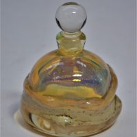 RICHARD-CLEMENTS-Australian-Art-Glass-Perfume-Bottle-Clear-Vaseline-w-other-colours-impressed-R-mark-to-side-stuck-stopper-8cm-H-Sold-for-31-2020