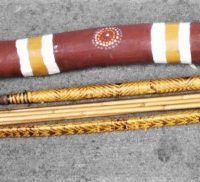 Small-lot-tribal-items-inc-wound-cane-bow-and-arrow-didgeridoo-etc-Sold-for-35-2020